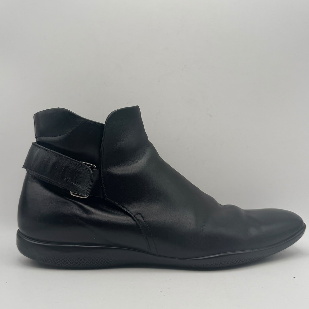 Prada Mismatched Black Leather Ankle Boots Mens Size 8 Square Round Toe Buckle